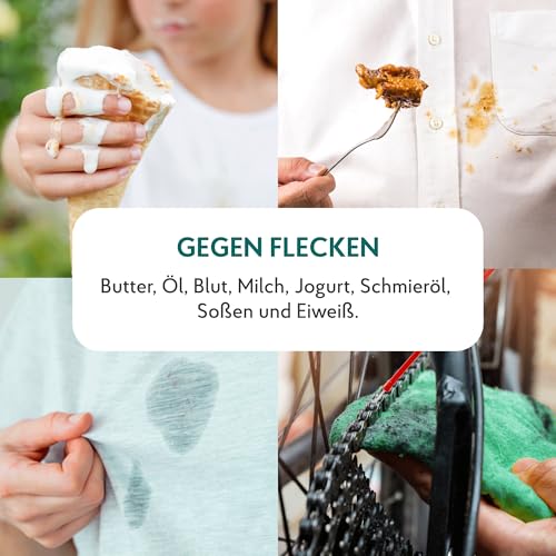 HAKA Fleckenvorbehandlung Enzymkraft, 250ml, Fleckenentferner für Butter, Öl, Soße, Eiweiß, Eigelb, für weiße & bunte Wäsche, vegan & hautfreundlich