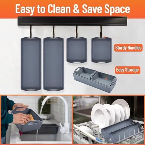 Large Nonstick Bakeware Set Cake Silicone Sheet Pan, Premium Baking Pan Dividers Sturdy Heatproof Handles Non Stick Silicone Sheet Pan Set Suitable for Oven Cooking & Meal Prep(4 Dividers) - Thumbnail 4