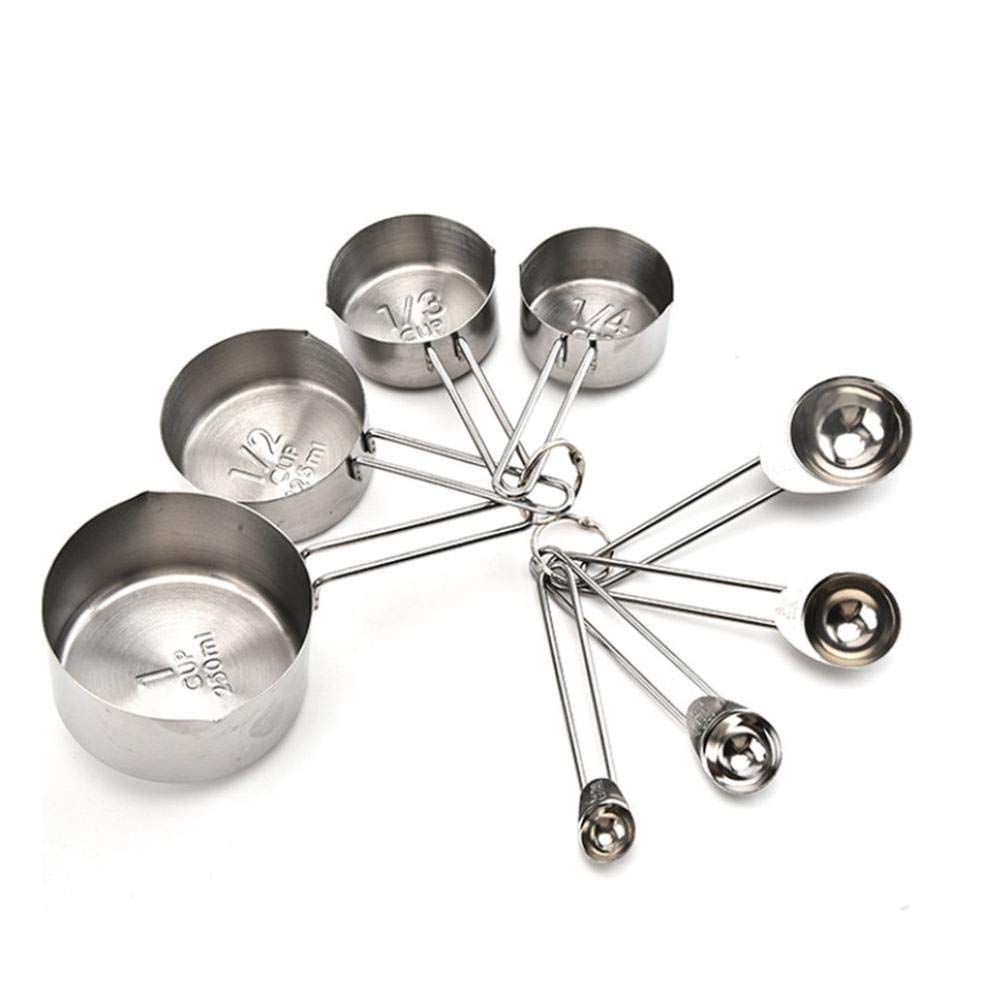 DUORUI 8pcs Measuring Spoons and Cups Set Stainless Steel Metal for Baking Cooking Measurement Tool for Liquid Flour Seasoning