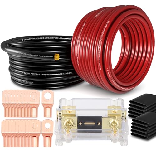 1/0 Gauge Battery Cable Kit 40ft 0 Gauge Wire W/ 250A Fuse Holder &amp; Lugs