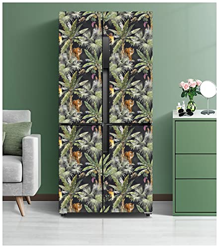 Haokhome 93163 Tropical Wallpaper Peel And Stick Palms Jungle Animal Tiger Black/Green/Brown Stick On Bathroom Decor 17.7In X 118In #TOP4
