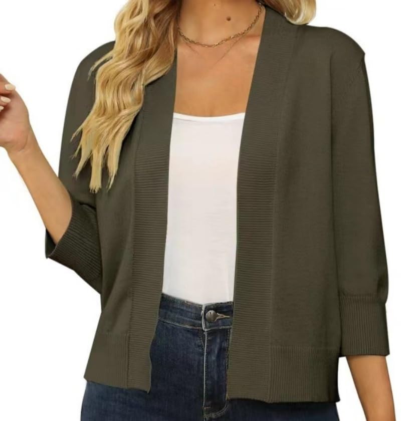Bolero Mujer,Cárdigan de Punto con Cuello En V para Mujer Chaqueta Ligera Y Corta con Abertura Frontal Suéter de Manga 3/4 Elegante Prenda para Cubrir Vestidos Ropa de Verano.