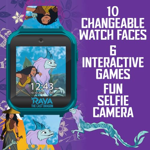 Raya and the Last Dragon Kids Smartwatch with 10 Watch Faces, Step Tracker, Selfie and Video Camera, Timer, Alarm, Fun Games, Calculator, and Wallpapers – Fits Wrists 5.5"-8.0"2