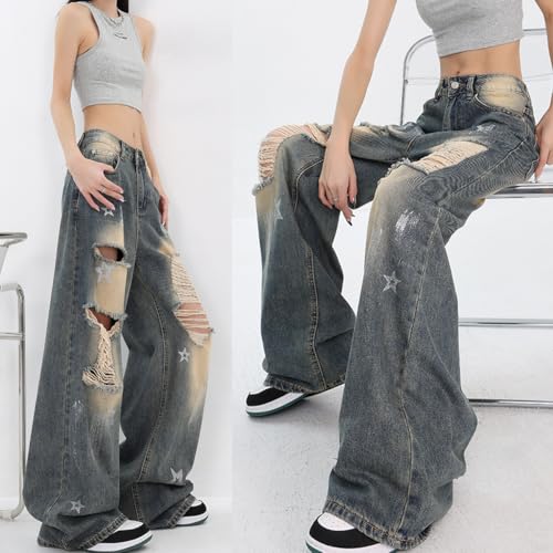 Fashion-Vintage-High-Waisted-Baggy-Wide-Leg-Ripped-Jeans-Y2K-Star-Washed-Casual-Straight-Leg-Denim-Pants