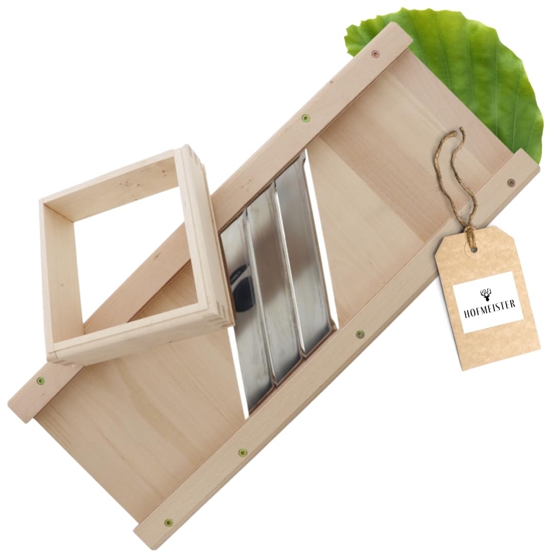 Hofmeister Productos De Madera Profesional-Mandolina para hierbas, cuadrado, 3 Acero inoxidable-Cuchillo y Cajón, Largo: 600 mm, Madera De Haya