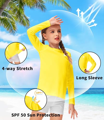 Image of AOBUTE Unisex Kids Rash Guard Long Sleeve SPF 50+ Sun Shirt UV Protection Swim Shirts 3-12 Years