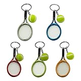 SPHTOEO Creative Alloy Sport Style Tennis Ball Keychain Tennis Racket Key Chain Key Ring 5 Color Set