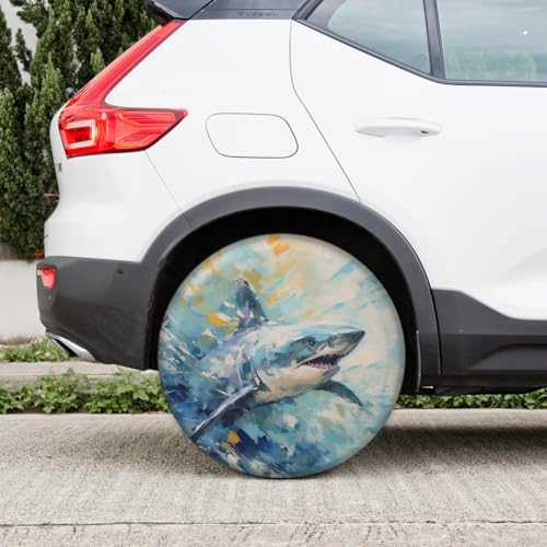 Image of Spare Tire Cover for RV Trailer, Ocean Shark Tire Covers Universal Fit for Travel Trailer Camper Jeep RV SUV Truck Waterproof Wheel Cover (17 inch for Diameter 31 inch - 33 inch),A-993