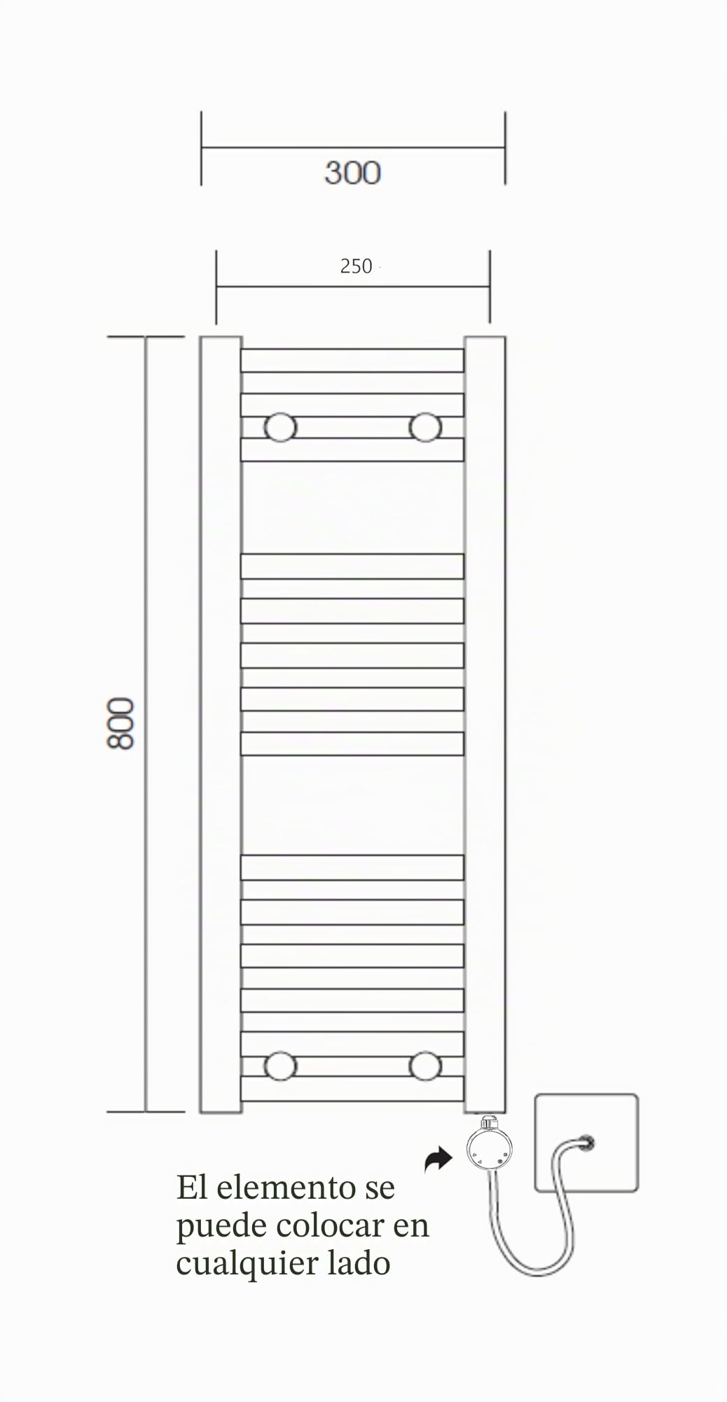 Calentador de baño inteligente eléctrico negro mate WiFi 300 mm S x 800 mm W 7 días programador compatible con la aplicación