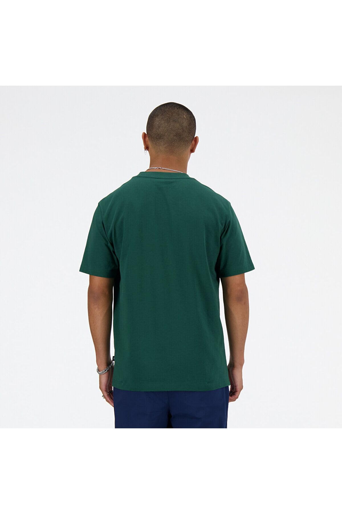 T-shirt bawełniany New Balance męski zielony z nadrukiem MT41579NWG