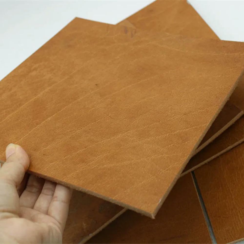 LINJILUO 5mm Thick Genuine Leather Fabric Cowhide Tanned Crafts Real Cow Hide Tan Full Grain Pieces Strip