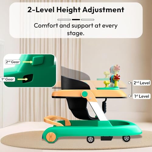 Image of StarAndDaisy Baby Walkers for 6-24 Month Baby Boy Girl /Walker for Kids for 1 Years with Adjustable Height, Musical Tray /Walker for Baby /Kids with Brakes Prevant from Falling (Tiny-Peach-Green)