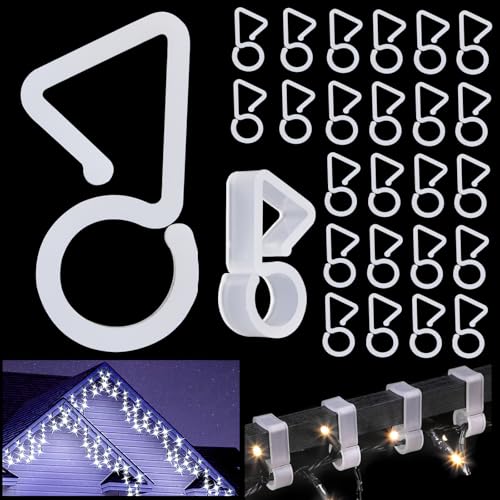 Vikdio 30 Pcs Gutter Hooks for Outdoor Christmas Lights, Gutter Clips for Fixing Christmas Lights Meteor Shower Icicle Lights on Wedding Halloween Outdoor Xmas Decoration Party Garden Tree Window