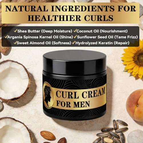 Image of Curling Cream - Curl Cream for Men, Controls Frizz, Defines Curls, Smooths & Hydrates Curly and Wavy Hair, Mens Curly Hair Products with Fresh Scent, 100g /3.53Oz