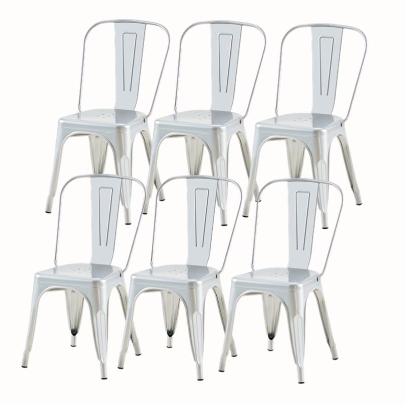 SOLEGGIATA Metal Dining Chairs Set of 6 Silver Outdoor Metal Iron Chairs for Cafe Farmhouse Kitchen,Bistro,Dining Room,Patio Moonlight Silver Color