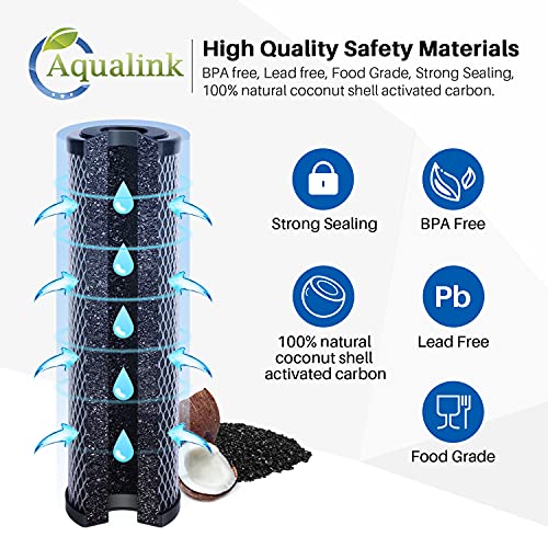 AQUALINK CTO10, 1 Micron 2.5" x 10" Whole House Carbon Water Filter Cartridge Replacement for Countertop Water Filter System, Dupont FXWTC, WFPFC8002,WFPFC9001, SCWH-5,WHEF-WHWC,AMZN-SCWH-5