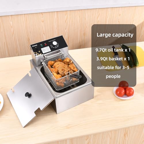 Image of Deep Fryer with Basket Stainless Steel Countertop Electric Fryer for Home and Commercial Use, Oil Fryer with Temperature Control and Double Overheat Protection (6L)
