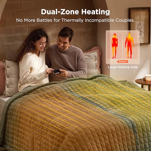 Image of Bedsure Electric Blanket King Size - Dual Control Heated Weighted Blanket King with 10 Heat Settings, Fast Heating with 10 Time Settings (100x90 inches, Olive Green)