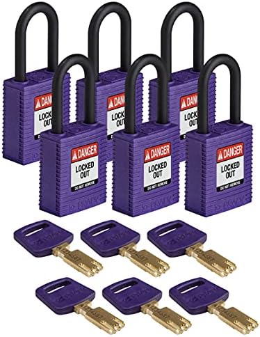 Brady NYL-PRP-38PL-KD6PK, 150350 Nylon Lockout Padlock, Purple (Pack of 2 pcs)