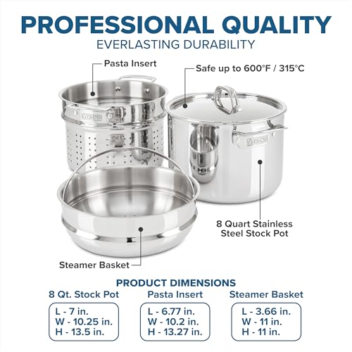 image for Viking 3-Ply Stainless Steel Pasta Pot with Lid, 8 Quart, 4 Piece Mult