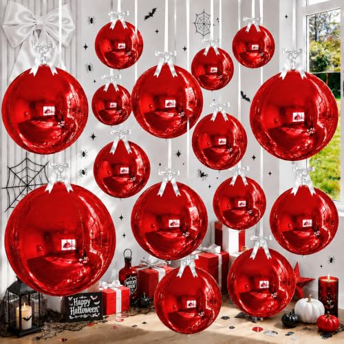 Image of 14 Pcs Red Round Foil Balloons Halloween Maroon 4D Ball Balloons | Metallic Dark Red Balloon Mylar Balloon for Vampire Horror Christmas Valentine's Day Birthday Grad New Year Party Decoration