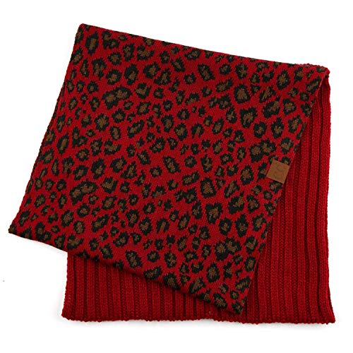 C.C Exclusives Solid Color Ribbed Infinity Scarf with Leopard Pattern Cuff (SF-80) (Red)2