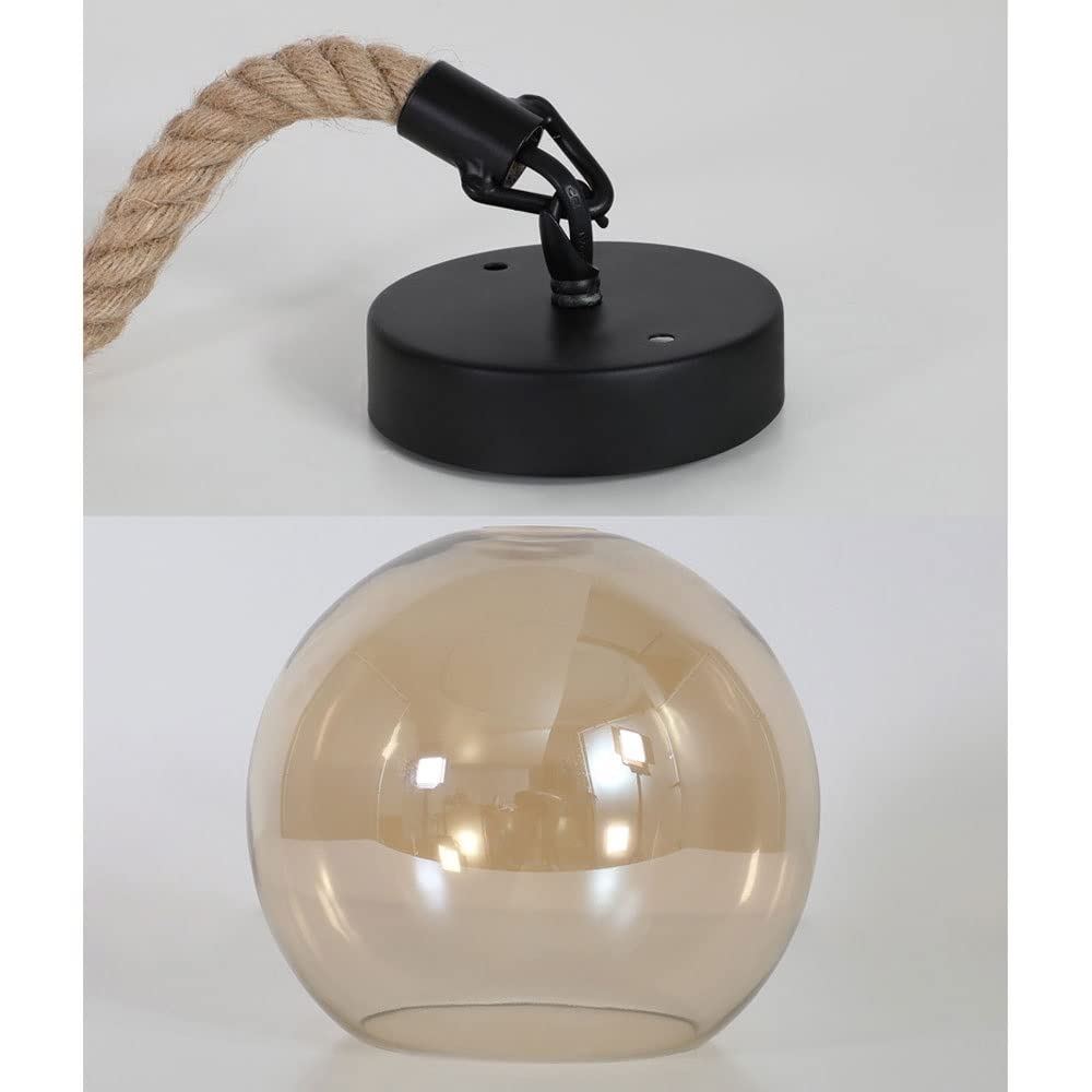 Lampada a Sospensione Personale con Testa Singola in Vetro Loft Lampada a Sospensione in Corda di Canapa Lampadario Decorativo retrò Industriale per Camera da Letto Studio Ristorante Bar Caf