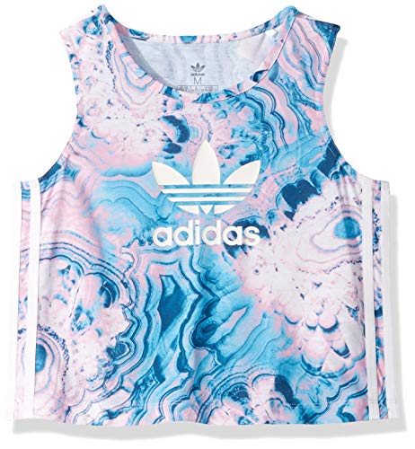 adidas Originals Girls' Big Marble Crop Tank Top, multi/legend marine/white, X-Large
