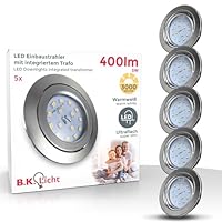 B.K.Licht - 5er Set LED Einbaustrahler 230V Schwenkbar, Warmweiße Lichtfarbe, Lochmass 68mm, Flach, Deckenspots, Einbauleuchten, 86x26 mm, Matt-Nickel