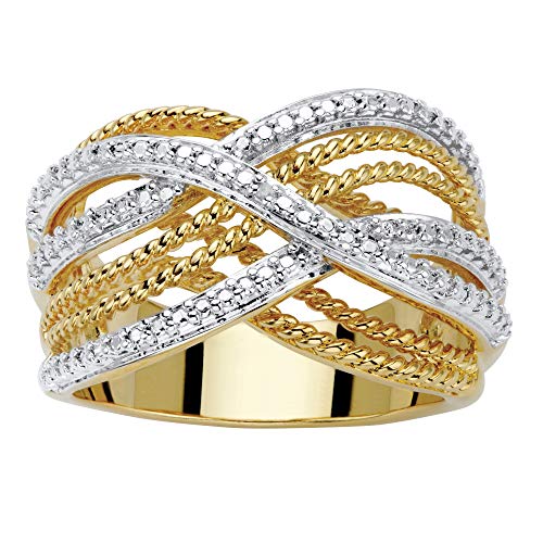 Palm Beach Jewelry 18K Yellow Gold Genuine Diamond Accent Two Tone Braided Ring Size 7
