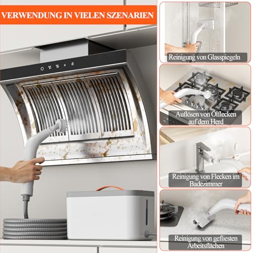 hiee Dampfreiniger Handgerät, Steam Cleaner mit 6 Bürstenköpfen, Kompaktes Handgerät zur effektiven Tiefenreinigung, ideal für Haus, Auto und mehr - Weiß
