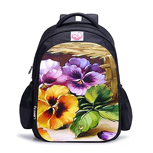 Sac à dos scolaire fleur pour enfant et adolescent de 16 pouces