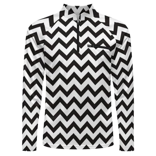 Black and White Zig Zag Lines Men's Rash Guard Long Sleeves Quick Dry Fishing Workout Shirts with Zipper4
