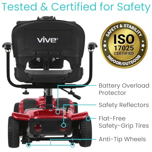 Vive 4 Wheel Mobility Scooter - Electric Powered Wheelchair Device - Compact Heavy Duty Mobile for Travel, Adults, Elderly - Long Range Power Extended Battery with Charger & Basket