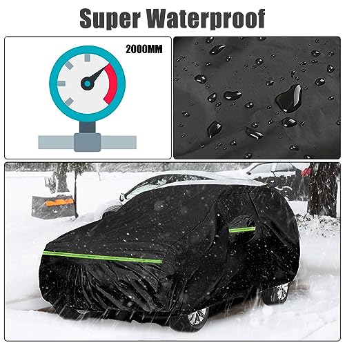 Image of Waterproof Car Cover Compatible with Honda Passport 2019-2025, Black 210T Inside Cotton Cover with Door Zippers for Snow Rain Dust Outdoor Protection