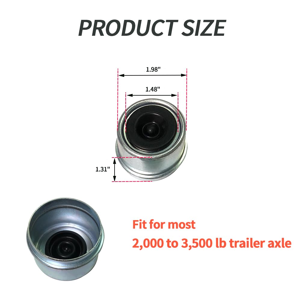 Trailer Bearing Dust Caps – 1.98" EZ Lube Compatible, Set For Camper Axles, AutoSpark 21-41-1