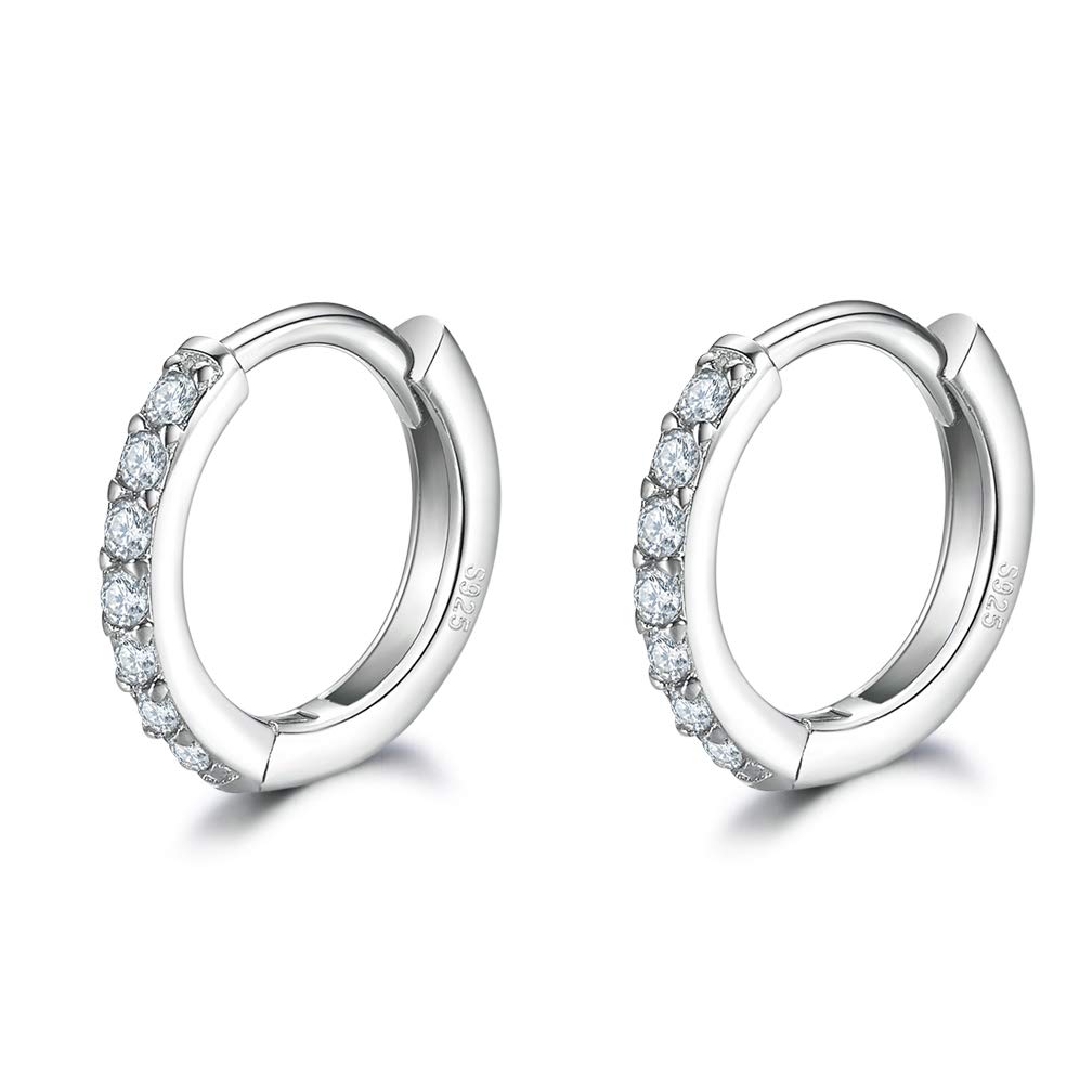 Dlihc Sterling Silver Hoop Earrings Sterling Silver Stud Earrings for Women 6 Pairs Hypoallergenic Tiny Cubic Zirconia Stud Set Cartilage Hoops