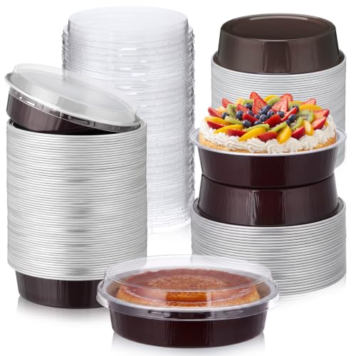 Yinder 120 Pcs Mini Cake Pans with Lids, Mini Pie Tins for Party(Brown)