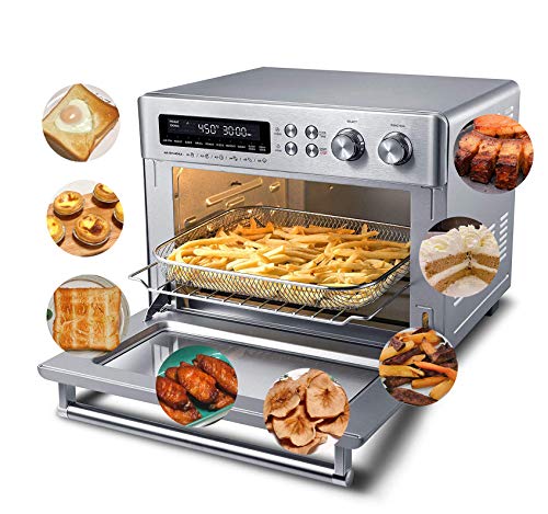 Toaster Oven Countertop Convection Pizza Oven Air Fryer 10-in-1 Multi Functional 1750 Watts 265 QT Capacity Stainless Steel
