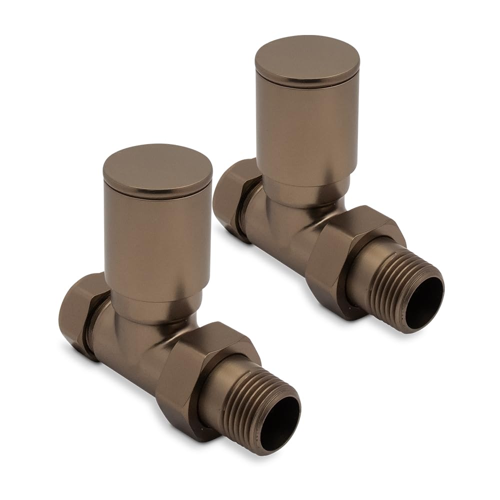Bronze Straight Modern Standard Rounded Radiator Towel Rail Valves Central Heating (Pair) 1/2" BSP — image 1