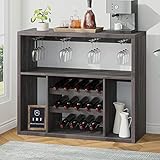 IBF Rustic Liquor Bar Cabinet, Industrial Wine Rack Cabinet, Metal and Wood Coffee Bar Table with...