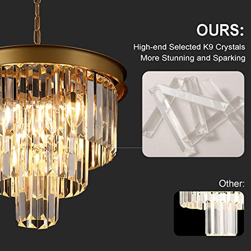 Image of Gold Crystal Chandeliers 16 inch Modern Pendant Light Fixture for Dining Room