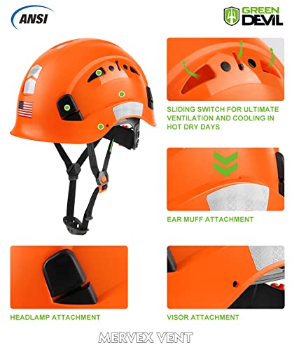 Image of GREEN DEVIL Safety Helmet Hard Hat Adjustable Lightweight Vented ABS Work Helmet 6-Point Suspension ANSI Z89.1 Approved Ideal for Industrial & Construction
