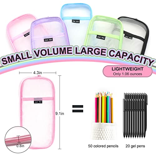 Image of Sonuimy Clear Mesh Pencil Case Pouch, Clearly Visible Grid Pen Cases Organizer For Adult, Zipper Transparent Stationary Makeup Bag for Travel Office College-Blue