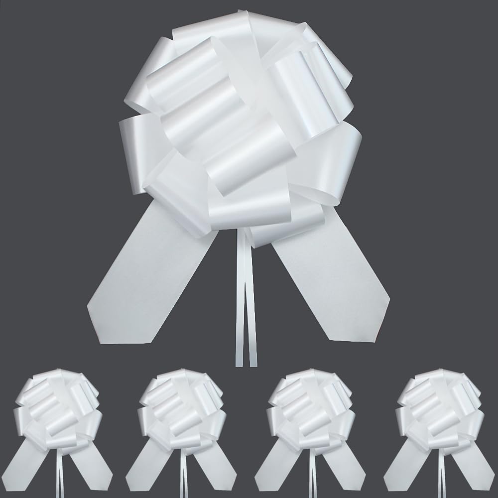 6 PCS Pull Bows,6 inches Bow for Gift Wrapping, Gift Baskets, Christmas, Wedding, and Party Deco (White)
