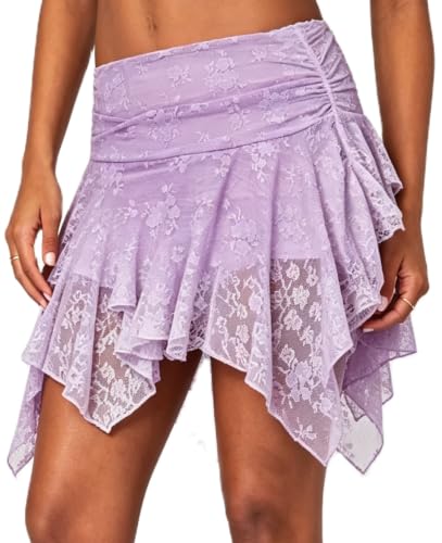Image of Womens Y2k Ruffle Bloomer Short Lolita Layered Lace Mini Skirt | Country Concert Festival,Lace Skirts,Fluffy Ruffle Shorts,Pettipants for Women,Lolita Bottoms,Grunge Asymmetrical Skirt Party