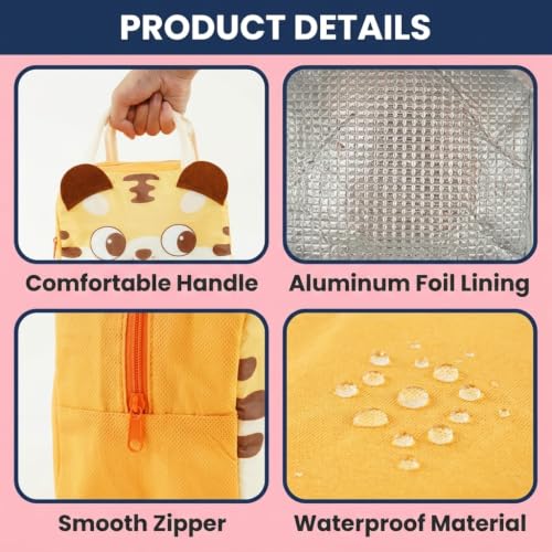 Image of Zibuyu Insulated Lunch Bag for Kids Girls & Boys, 4L Tiger Tiffin Bag