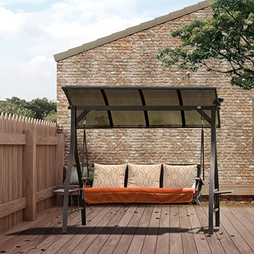 Domi Porch Outdoor Patio Swing With Adjustable Hardtop Polycarbonate Canopy, 3-Seat Swing Chair Bench With Solar Led Light For Backyard Yard Poolside Porch Lawn, Cushion And Pillows Included #TOP7