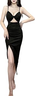 Sexy Dresses for Women Backless Sleeveless V-Neck Satin Cut Out Slit Long Dress Party Dating Club Dresses