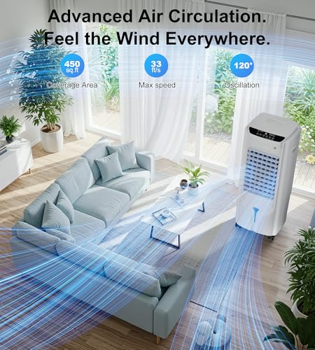 Image of Landeagle 32 inch Swamp Cooler,1800CFM Windowless Portable Air Conditioners with 120Oscillation,Evaporative Coolers with 4.2Gal Tank,12H Timer,Cooling Fans that Blow Cold Air for Room Indoor,White